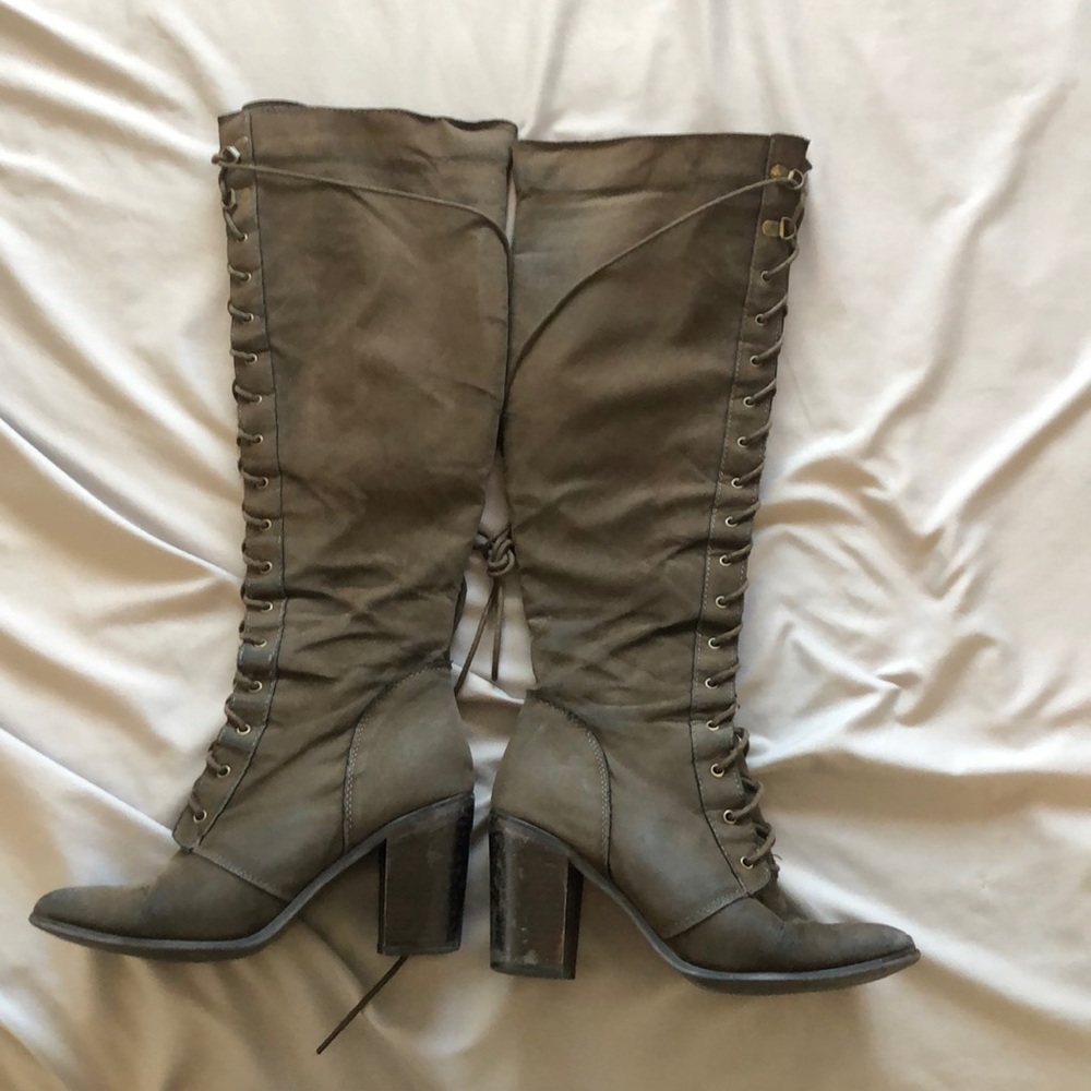Lace up knee high boots